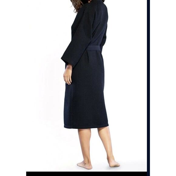 Luxury Cotton Waffle Solid Long Sleeve Shawl Modern Spa Night Bathrobe Sleepwear - Picture 2 of 2